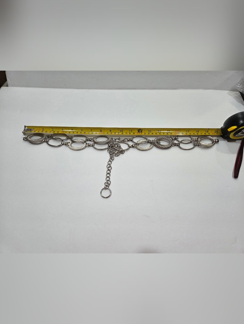 Silver Oval Link Chain Belt with Textured Accents - Picture 4 of 6